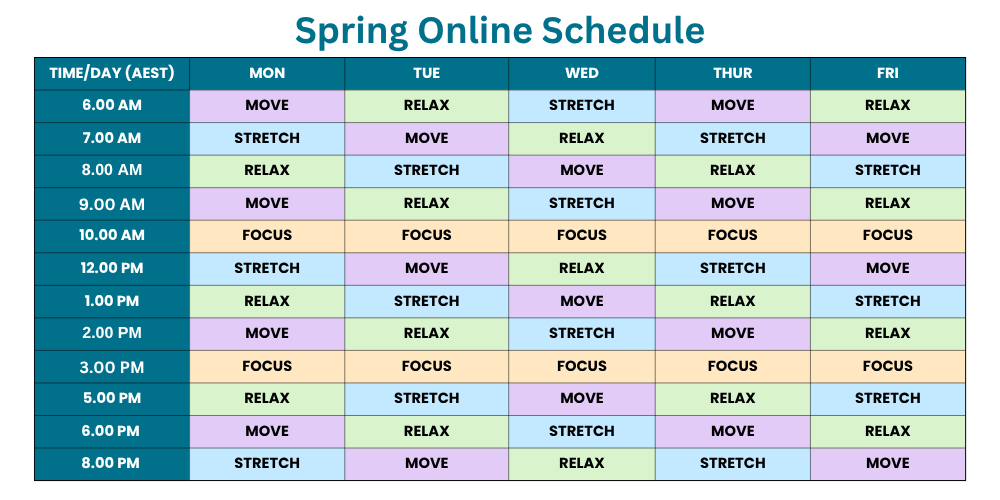 Spring Online Schedule AEST