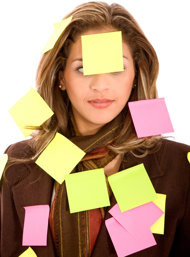 business multitasking woman isolated over a white background